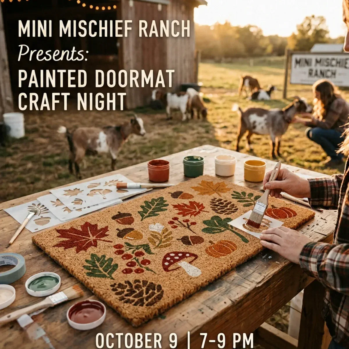 Painted Doormat Craft Night at Mini Mischief Ranch