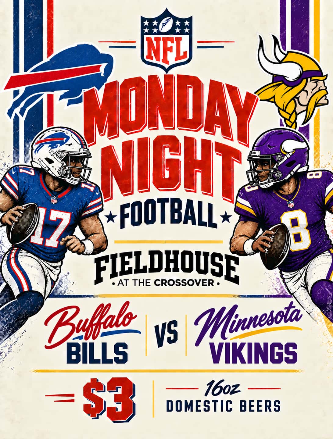 Bills vs. Vikings | Monday Night Football & $3 Beers at The Fieldhouse